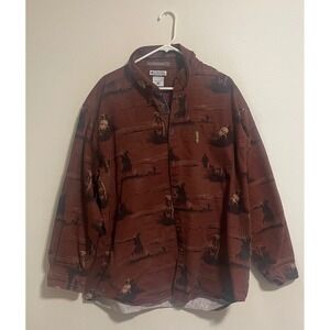 Columbia River Lodge Mens 2XB Rust Brown Hunting Dog Print Cotton Shirt